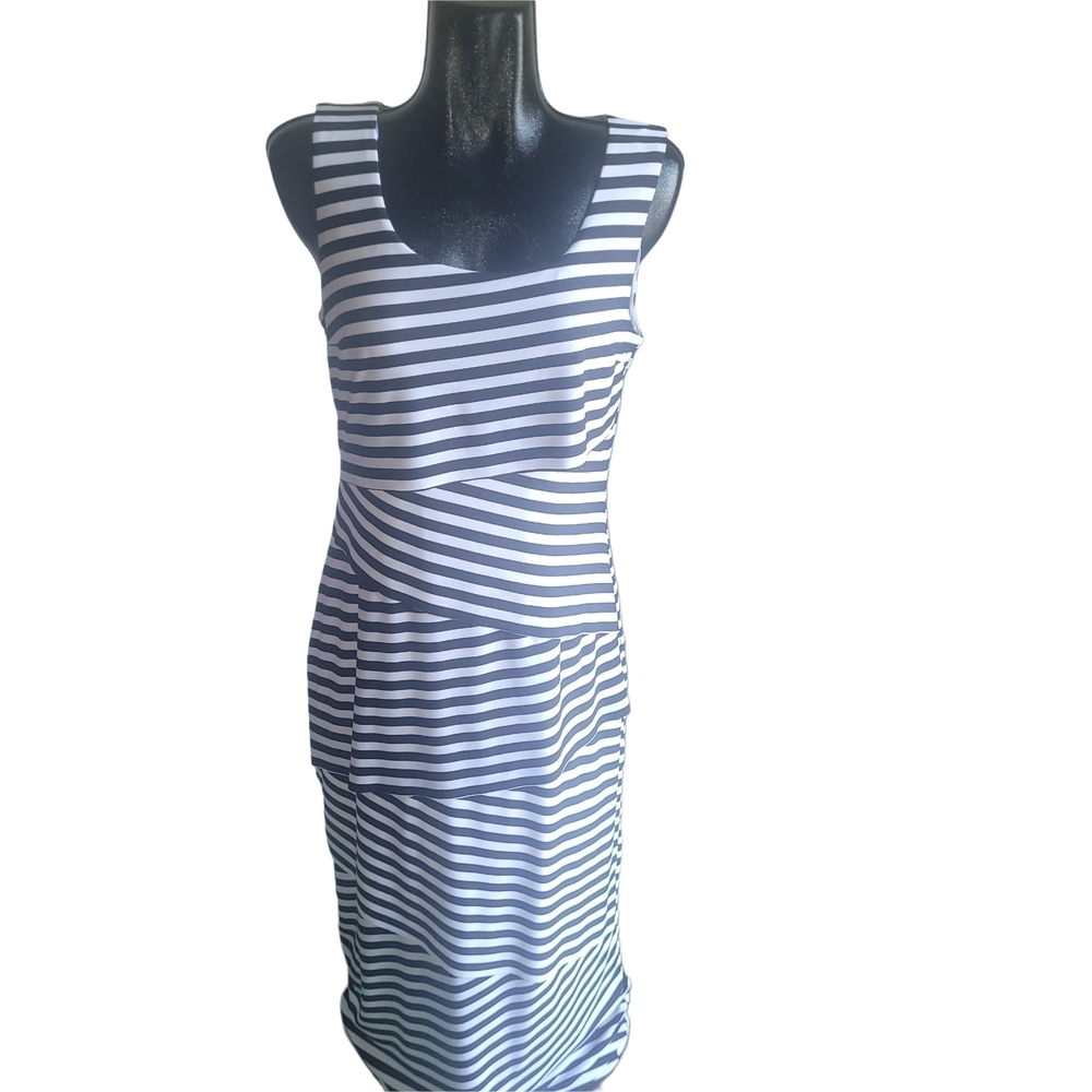 Laura Black and White Tiered Bandage Striped Sleeveless Maxi Dress Size 14